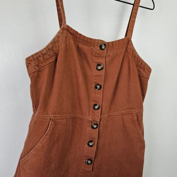 Wishlist Denim Wide Leg Overalls Jumpsuit L Rust Brown Cropped Raw Hem - Picture 2 of 12